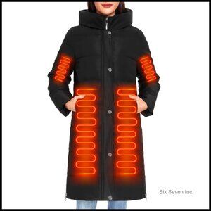 Heated Down Jacket with Hood 8 Heating Zones Water-Repellent Winter Outerwear